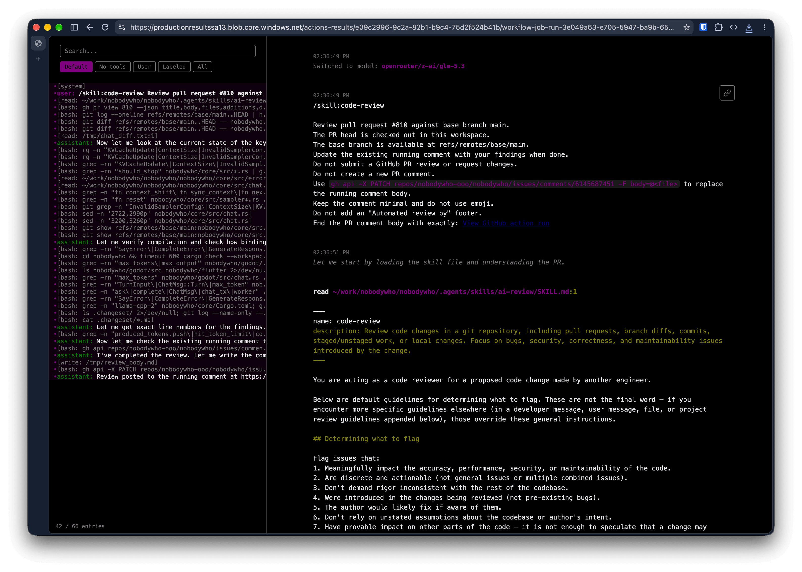 AI transcript code review