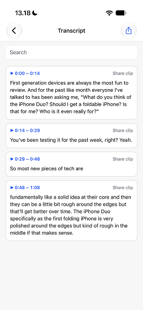 Transcript screen